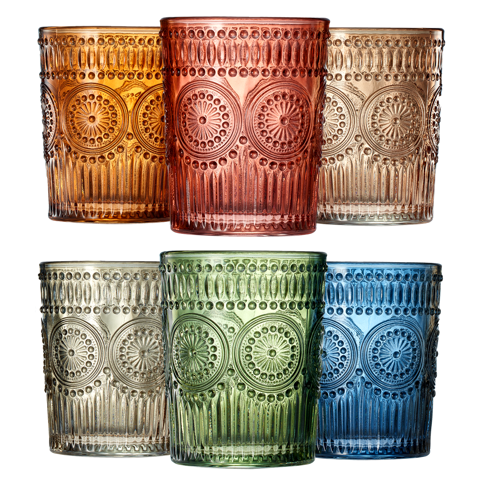 Colored Vintage Drinking Glasses Set Set Of 6 Tumbler Hobnail 10 Oz Muted Bubble Design Whiskey Glas