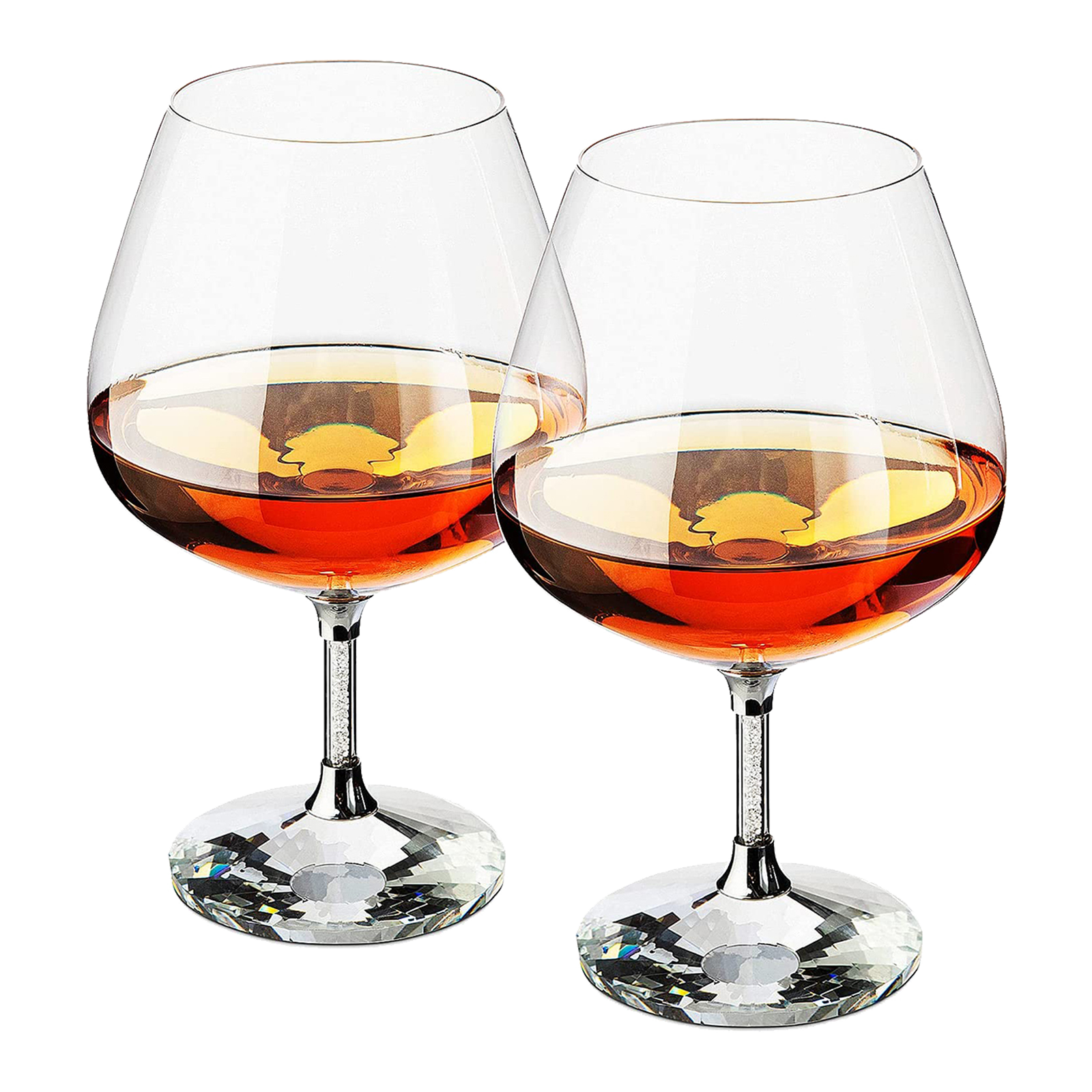 Diamond Brandy Snifters Whiskey Glasses Set of 2 For Drinking Whiske
