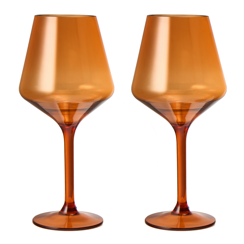 Floating Wine Glasses for Pool - Set of 2-15 OZ Shatterproof Poolside Wine Glasses, Tritan Plastic Reusable, Beach Outdoor Cocktail, Wine, Champagne, Water Glassware Spring Summer (Burnt Orange)