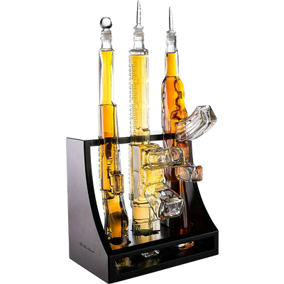 (UAE ONLY) Gun Whiskey Decanter - 3 Gun Decanter with Glass AR-15, AK-47 and Rifle - Gun Gifts for Men - Whiskey Decanter Set