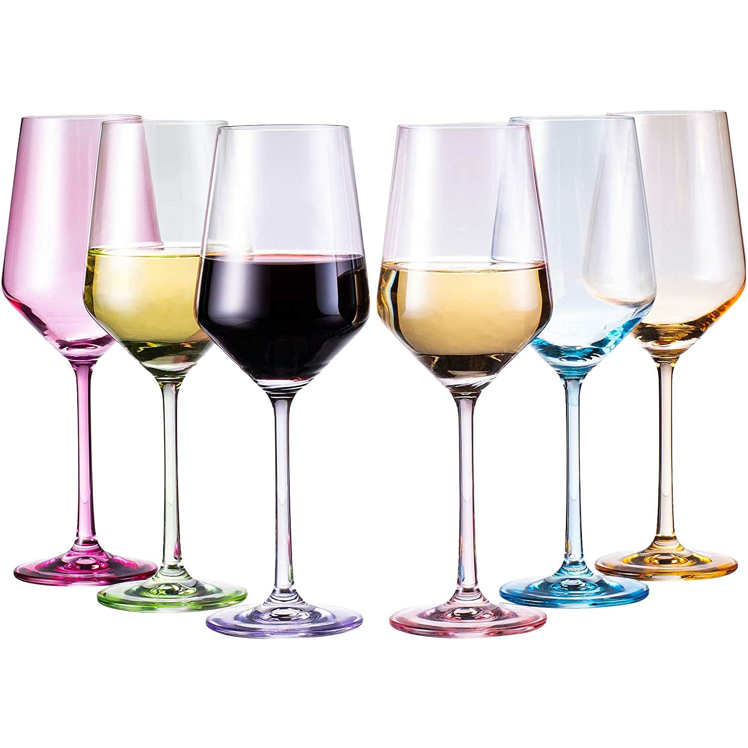 Slanted Rim Colored Wine Glasses by The Wine Savant – Set of 5 Stylish