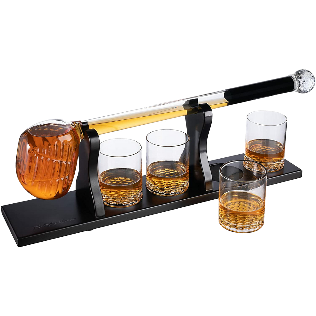 Luxurious Bar Gift Set - Golf Whiskey Glasses - Golf Ball Chillers - Tongs  - Set in Premium Wood Box by The Wine Savant - Unique Whiskey Glass Set 