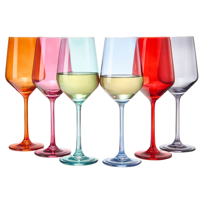 Colored Wine Glass Set, Large 12 oz Glasses Set of 6, Unique Italian Style Tall Stemmed for White& Red Wine, Water, Margarita Glasses, Color Tumbler, Gifts, Viral Beautiful Glassware - Dinner Party