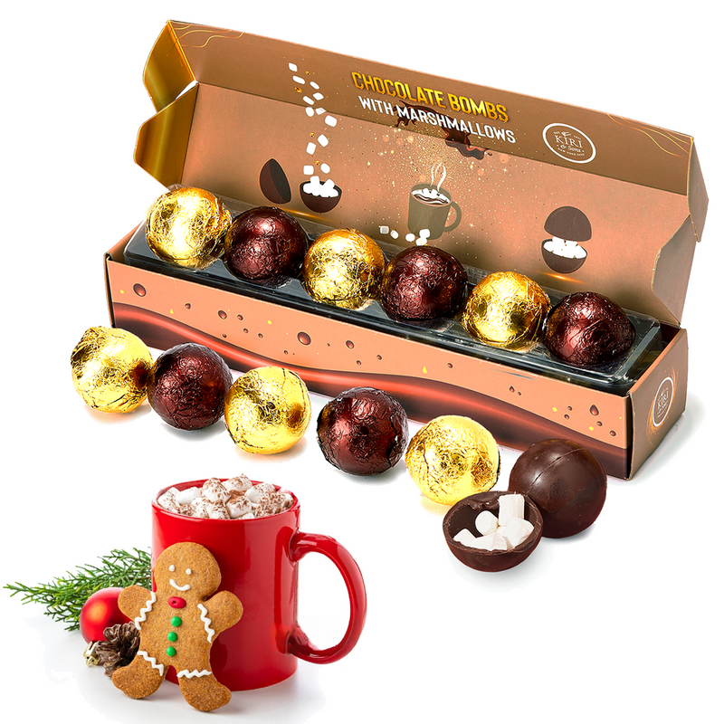 Hot Chocolate Bombs - Set of 6 - Delicious Cocoa Bombs Filled with Marshmallows - 2 Flavors Caramel & Fudge Brownie Candy - Classic Milk Chocolates Cocoa Bomb Gift Set - Delicious Gifts