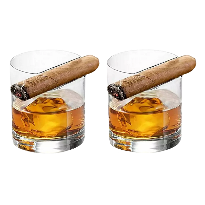 Cigar Holder Whiskey Glasses Set of 2