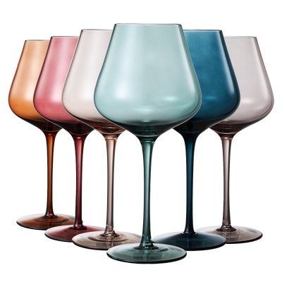 Colored Crystal Wine Glass Set of 6, Gift For Hosting, Her, Wife, Mom Friend - Large 20 oz Glasses, Unique Italian Style Tall Drinkware - Red & White, Dinner, Color Beautiful Glassware - (Pastel)