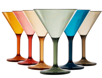 Unbreakable Pastel Color Acrylic Martini Glasses | Set of 6 | European Style Cocktail Cups 100% Tritan Drinkware, 5 oz Dishwasher Safe BPA-free plastic, For Wedding, Poolside Indoors & Outdoors