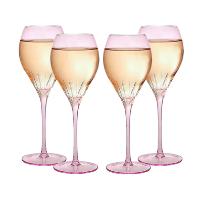Paris Collection Crystal Pink Balloon Wine Glasses, Red & White Wines 14 oz Set of 4 by The Wine Savant - Extraordinary Parisian Glass, For Wedding Beautiful Present Anniversary Birthday Women Men Bar