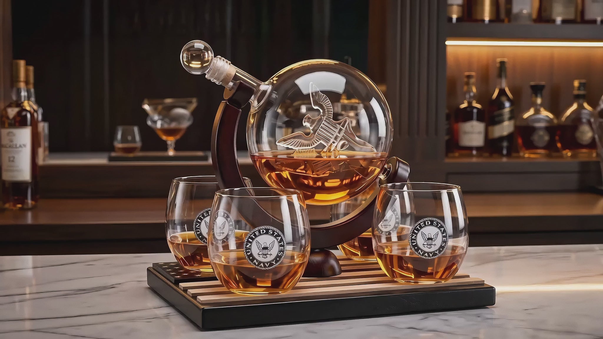 Whiskey Decanter Set With 4 Liquor Glasses Premium Barware Gift