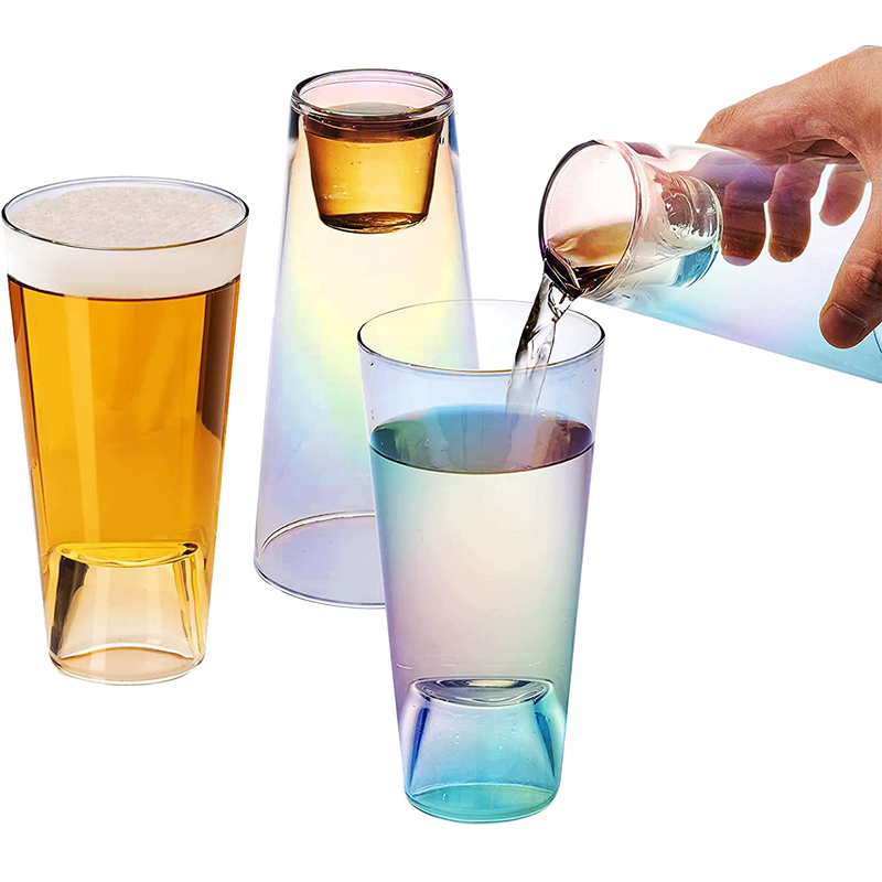 Shot in the Pint Glass, Take a Shot Funny Beer Glass/Mug 4-Set 7"H The Wine Savant - Beers Pilsner Tumblers Perfect for Entertaining, Home Bar, Weddings, Parties, Funny Gifts 21oz (640mL) (Iridescent)