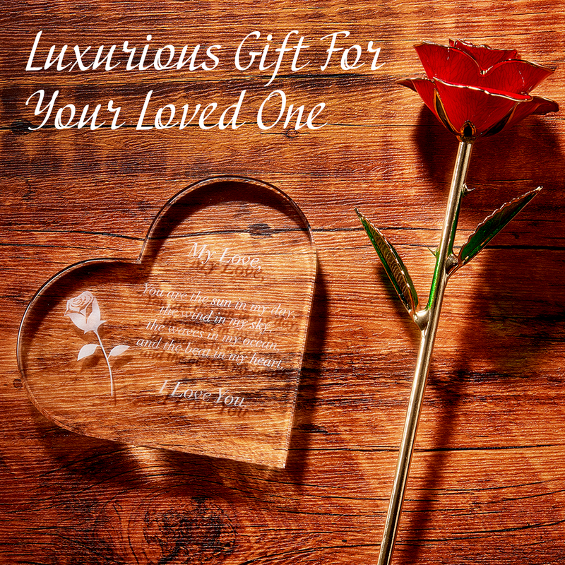 Anniversary, Birthday & Everyday 24K Gold Rose Love Box for Wife, Her, Women - Engraved Wooden Set &