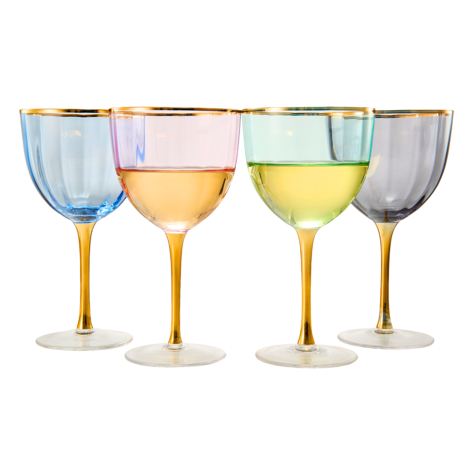 Art Deco Colored Crystal Wine Glass Set of 4, Large 18oz Stemmed Glass