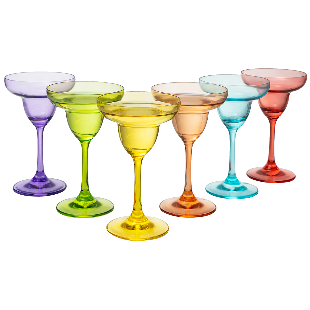 The Wine Savant Hand Blown Colorful Margarita & Martini Glass (Set of
