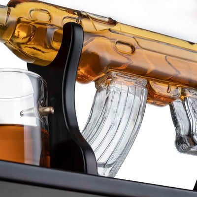(CANADA ONLY) Gun Large Decanter Set Bullet Glasses - Limited Edition Elegant Rifle Gun Whiskey Decanter 22.5" 1000ml With 4 Bullet Whiskey Glasses and Mohogany Wooden Base By The Wine Savant