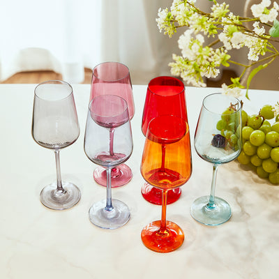Colored Wine Glass Set, Large 12 oz Glasses Set of 6, Unique Italian Style Tall Stemmed for White& Red Wine, Water, Margarita Glasses, Color Tumbler, Gifts, Viral Beautiful Glassware - Dinner Party