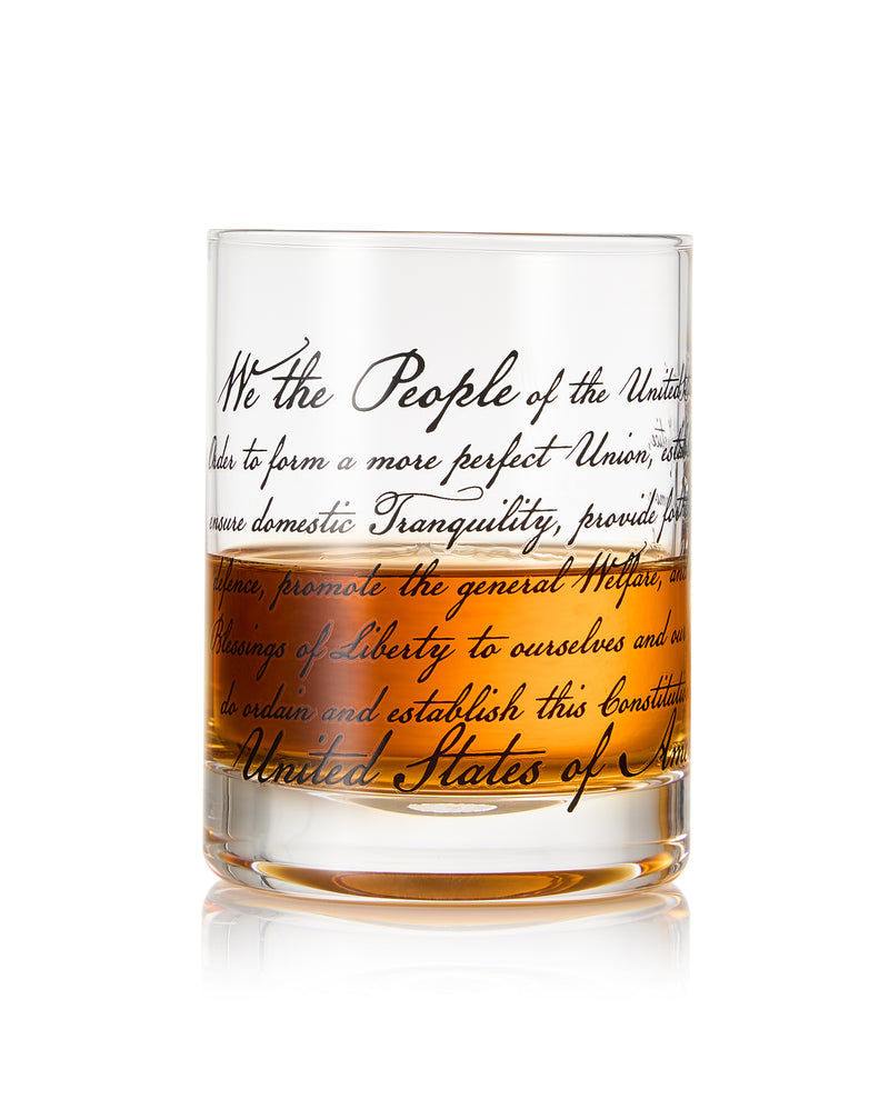Whiskey Glasses – United States Constitution - Wood American Flag Tray & Set of 4 We The People 10oz America Glassware, Old Fashioned Rocks Glass, Freedom Of Speech Law Gift Set US Patriotic