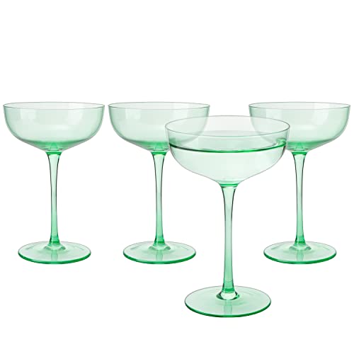 The Wine Savant Colored Vintage Glass Coupes 12oz Colorful Cocktail, M
