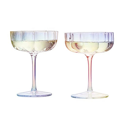 The Wine Savant Flower Vintage Glass Coupes 7oz Colorful Cocktail, Martini & Champagne Glasses, Prosecco, Mimosa Glasses Set, Cocktail Glass Set, Bar Glassware Luster Glasses Patent Pending