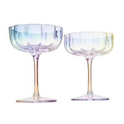 The Wine Savant Flower Vintage Glass Coupes 7oz Colorful Cocktail, Martini & Champagne Glasses, Prosecco, Mimosa Glasses Set, Cocktail Glass Set, Bar Glassware Luster Glasses Patent Pending