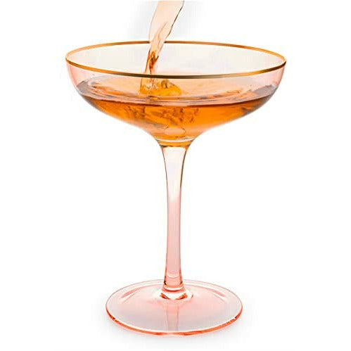 Iridescent Colored Gilded Rim Coupe Glass, 2-Set Large 9oz Rainbow Coc –  The Wine Savant