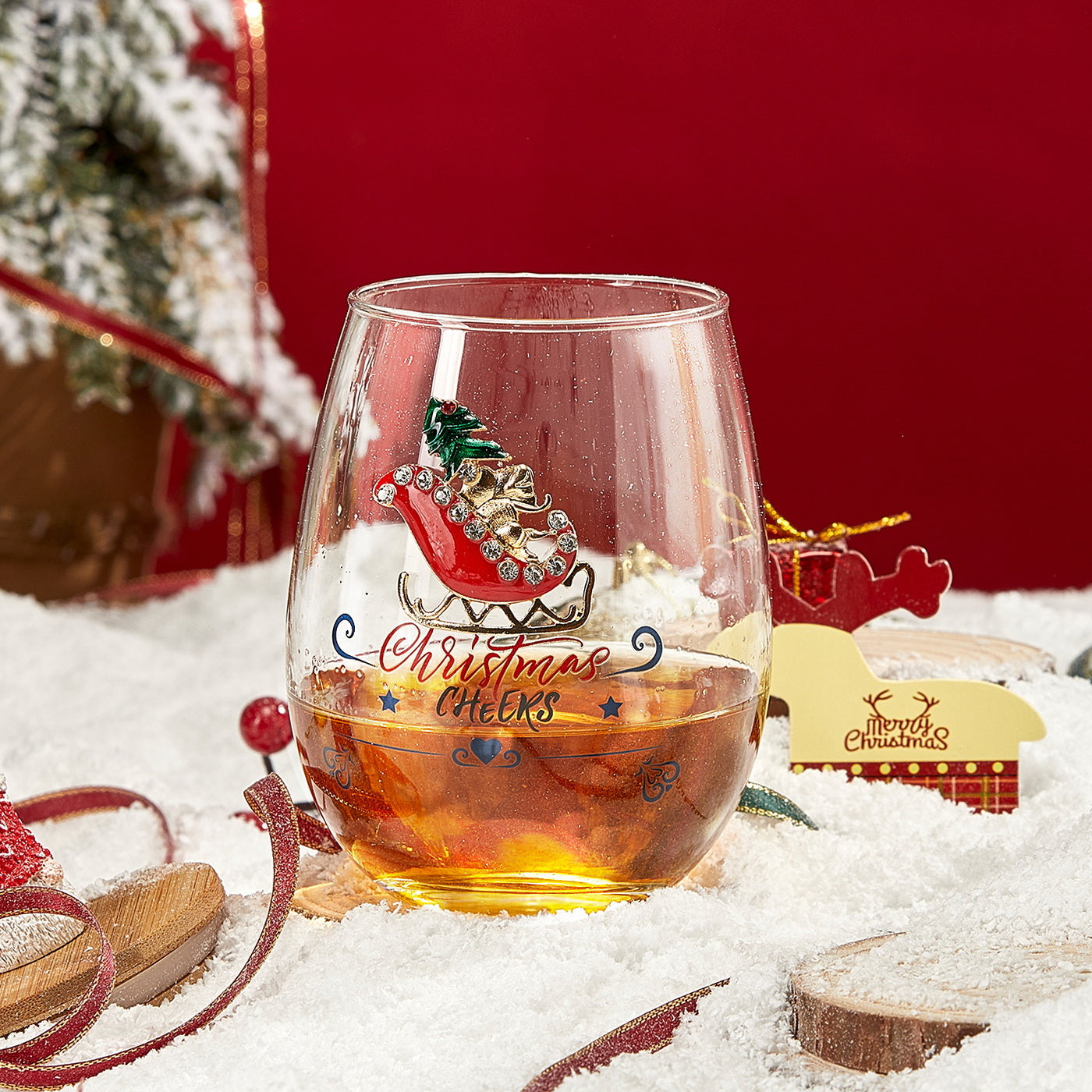 Crystal Christmas Santa's Sleigh Wine & Water Glasses - Set of 2, 17.5 –  The Wine Savant