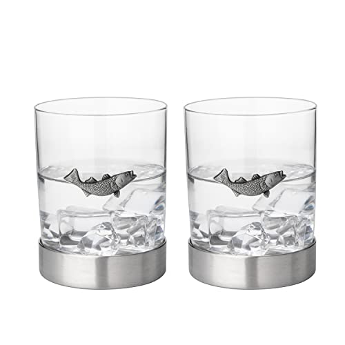 Fish Whiskey, Wine & Water Glasses Set of 2, Double Tumbler Trout