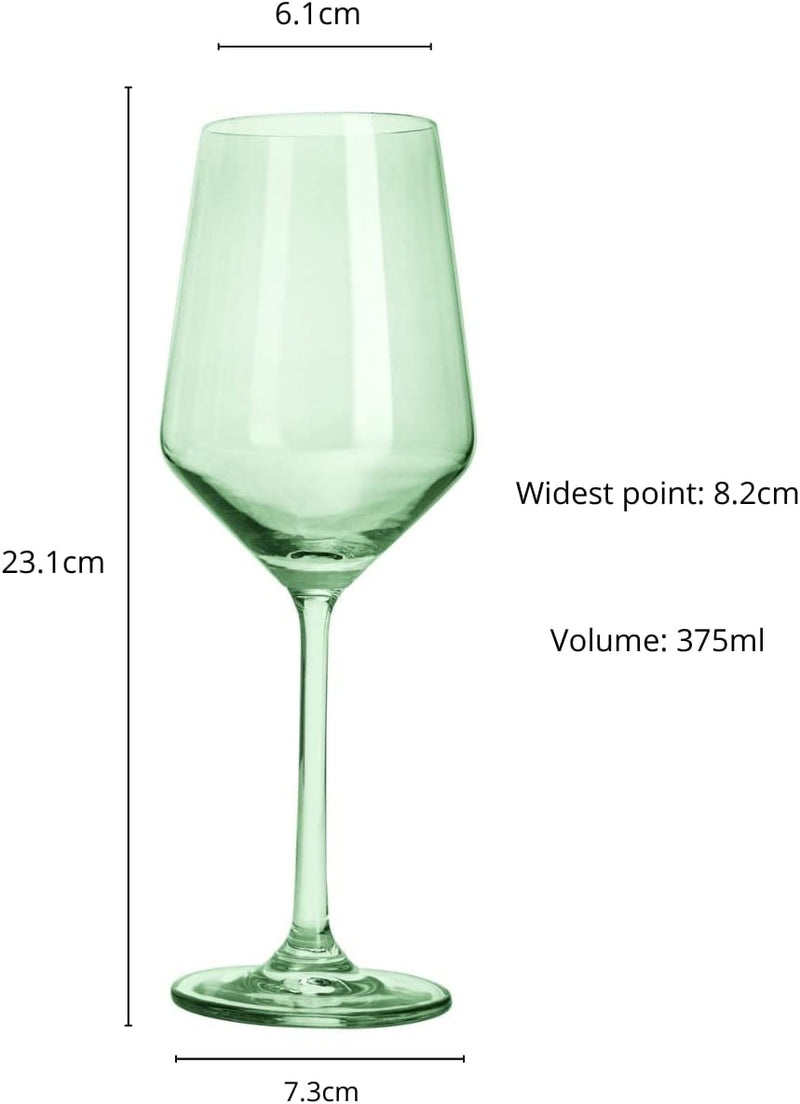 Green Colored Wine Glass Set, 12oz Glasses Set of 6 - Wedding Mint Green, Gift, Baby Shower Gender Reveal Decor Baby Unique Italian Style Tall Stemmed for White & Red Wine Elegant Glassware Color