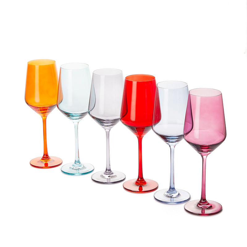 Colored Wine Glass Set, Large 12 oz Glasses Set of 6, Unique Italian Style  Tall Stemmed for White& Red Wine, Water, Margarita Glasses, Color Tumbler