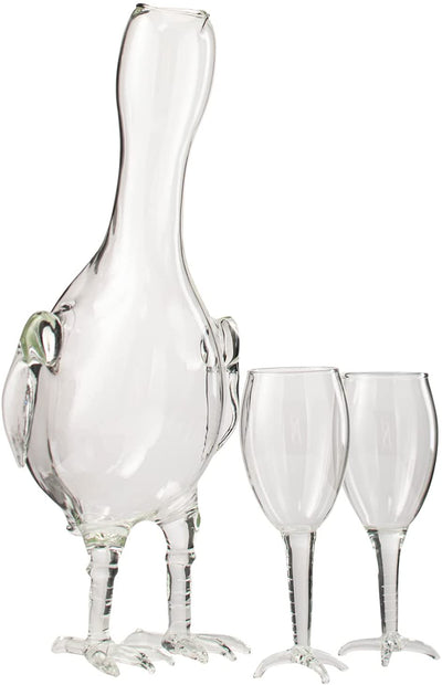 Cock - Chicken Decanter 500ml Whiskey and Wine Decanter Set with 2 Whiskey Glasses - by The Wine Savant, Rooster Glass Decanter For Whiskey, Scotch, Spirits, Wine Or Vodka For Whiskey Lovers