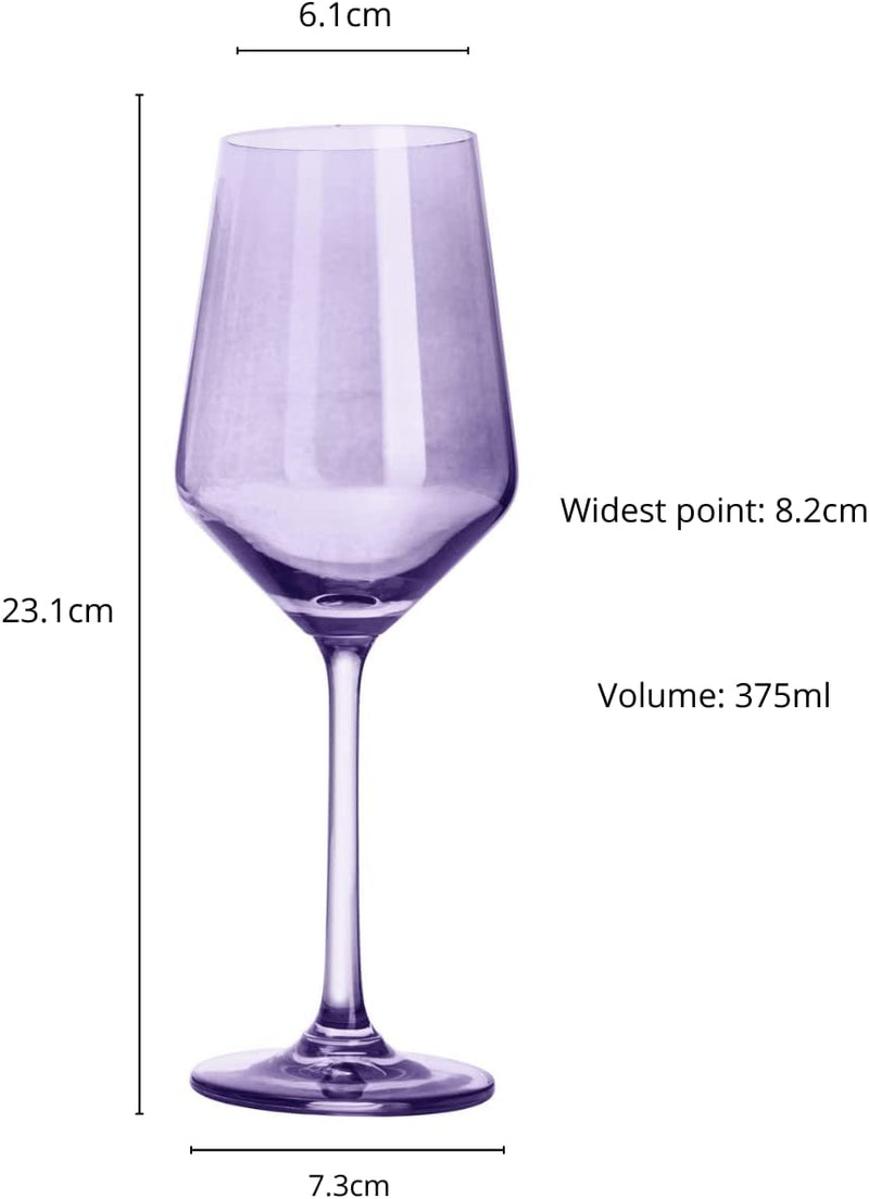 Set of 6 Colored Wine Glasses - 12 oz Hand Blown Italian Style Crystal Bordeaux Wine Glasses - Premium Stemmed Colored Glassware - Unique Drinking Glasses (6, Lavender Purple)