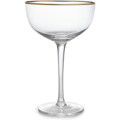 Vintage Crystal Champagne Coupe Gold Rim Glasses | Set of 4 | 7 oz, Gilded Rim Classic Cocktail Glassware - Martini, Manhattan, Cosmopolitan, Sidecar, Daiquiri | 1920s Style Saucer Goblets | Gift Box