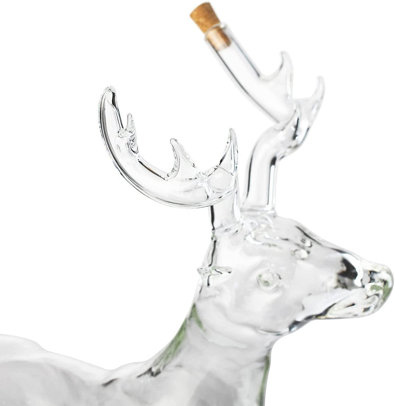Stag Antler Crystal Decanter - Elegant Stag/Reindeer Liquor Decanter by The Wine Savant - Luxury Decanter for Bourbon, Scotch, or Whiskey 750ml Perfect For Any Bar, Hunter&