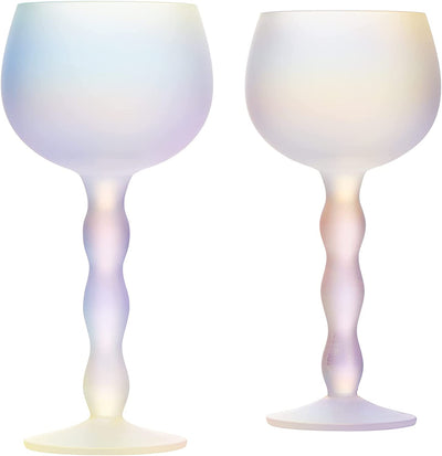 Aesthetic Iridescent Cloud Elegant Crystal Wine & Water Glasses, Hand Blown, Premium Trendy Sand Blasted Glasses - Stemmed Red White Wine Glasses, 100% Lead-Free - Pinot Noir - 7 oz Rim Set of 2