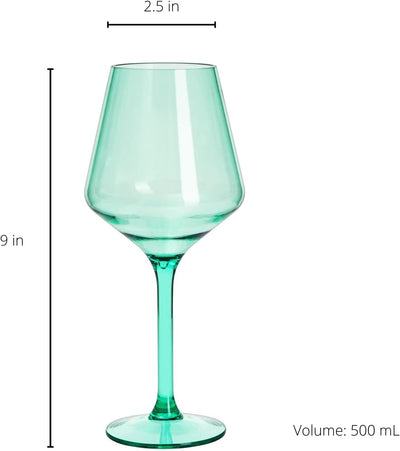 European Style Crystal, Stemmed Wine Glasses, Acrylic Glasses Tritan Drinkware, Unbreakable Colored, 6 - Set - Shatterproof BPA-free plastic, Reusable, All Purpose Glassware, Hand Wash Only 15oz