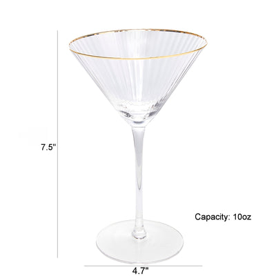 The Wine Savant Gold Rim Glasses 10 oz, Set of 4 Gold Rim Classic Manhattan Glasses For Martini, Cocktails, Champagne, Water & Wine - Classic Coupes Gilded Rimed, Crystal with Stems, Coupe