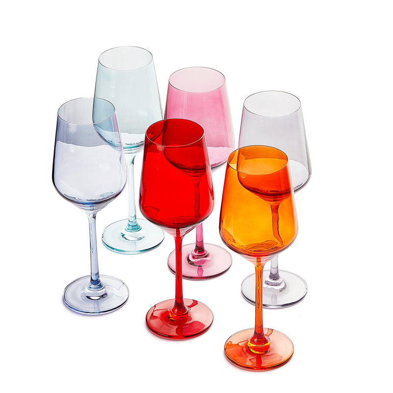 Colored Wine Glass Set, Large 12 oz Glasses Set of 6, Unique Italian Style  Tall Stemless for White& …See more Colored Wine Glass Set, Large 12 oz