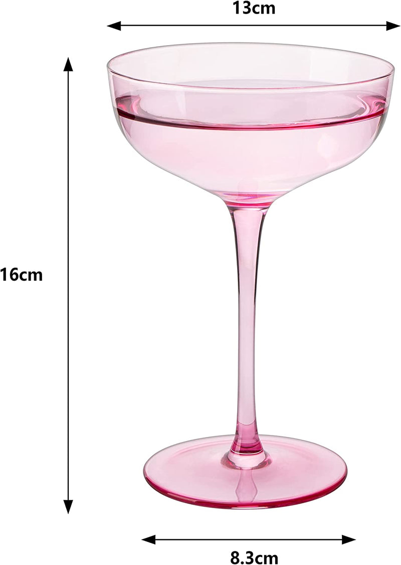 The Wine Savant Colored Coupe Glass | 7oz | Set of 4 Colorful Champagne & Cocktail Glasses, Fancy Manhattan, Crystal Martini, Cocktails Set, Margarita Bar Glassware Gift, Vintage (Blush Pink)