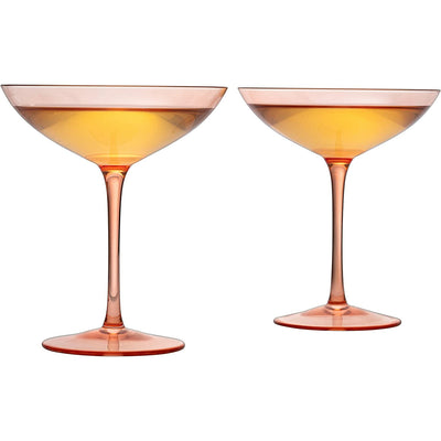 The Wine Savant Champagne Coupes 12oz Colorful Champagne Glasses, Prosecco, Mimosa Glasses Set, Cocktail Glass Set, Bar Glassware Luster Glasses (2, Orange)