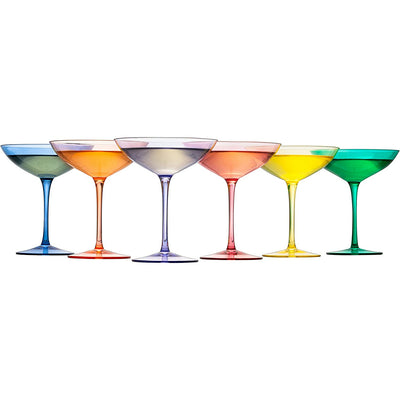 Colored Vintage Glass Coupes 12oz by The Wine Savant - Colorful Cocktail, Martini & Champagne Glasses, Prosecco, Mimosa Glasses Set, Cocktail Glass Set, Bar Glassware Luster Glasses (6, Multicolored)