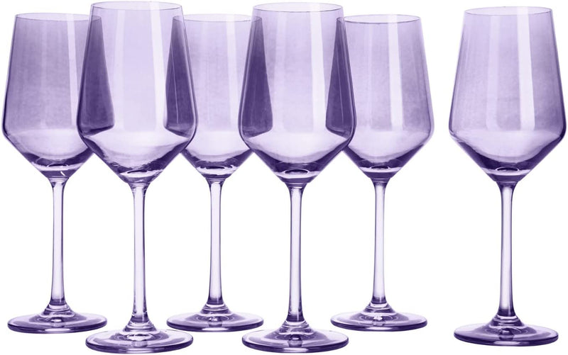 Wine Glass Tulip Shaped Glasses Goblets ' Lilac' 6-pc Hand Blow
