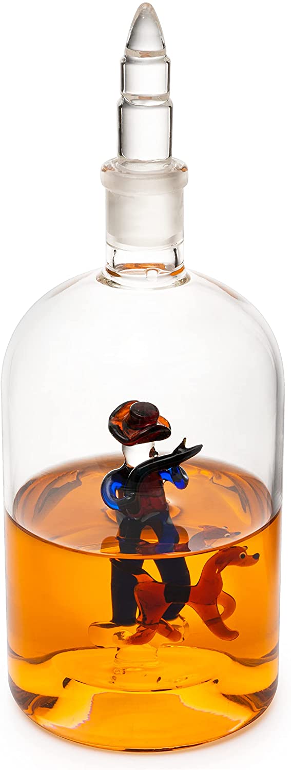 Wine & Whiskey Decanter, Hunting Gifts, Hunter with Dog - 750ml Decanter Bourbon Scotch Unique Gift for Him - Gamebirds Game - Hunter&