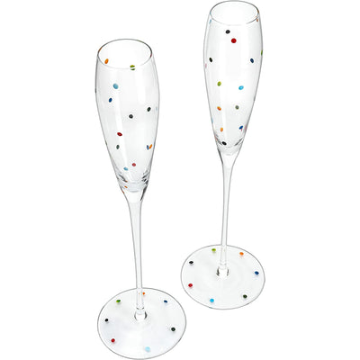 Polka Dot Champagne Flutes Glass 5.6oz Set of 2 by The Wine Savant - Toasting Glasses, Wedding Party Champagne Cocktail Polka Dot Rainbow Colored Champagne Glasses for Prosecco, Mimosa, Bar Glassware