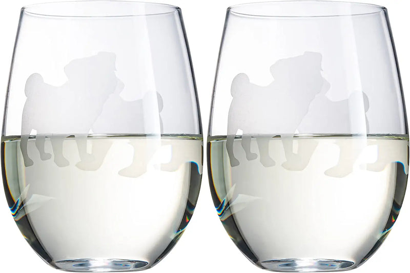 Set of 2 Pug Dog Stemless Wine Glasses by The Wine Savant - Good Doggy Puppy & Doggy Lover for Him & Her - Dogs Silhouette - Glass Gifts Etched Tumblers for Anniversary, Wedding, Home Bar Gifts