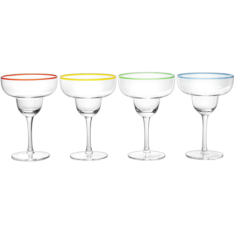 Margarita Cocktail Glasses, Party Colored Rims Cocktail Glasses 12oz Set of 4 by The Wine Savant - Fiesta Party Decoration Glasses, Mexican Glasses, Fun Box Adios Bitchachos, Thick Stem, Heavy Duty