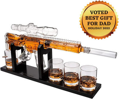 AR15 Whiskey Decanter Set - Limited Edition with Silencer Stopper - 640ml & 4 310 mL Bullet Glasses - Unique Gift - Drinking Party Accessory, Handmade Sniper Gun Liquor Decanter, Tik Tok Gun Decanter