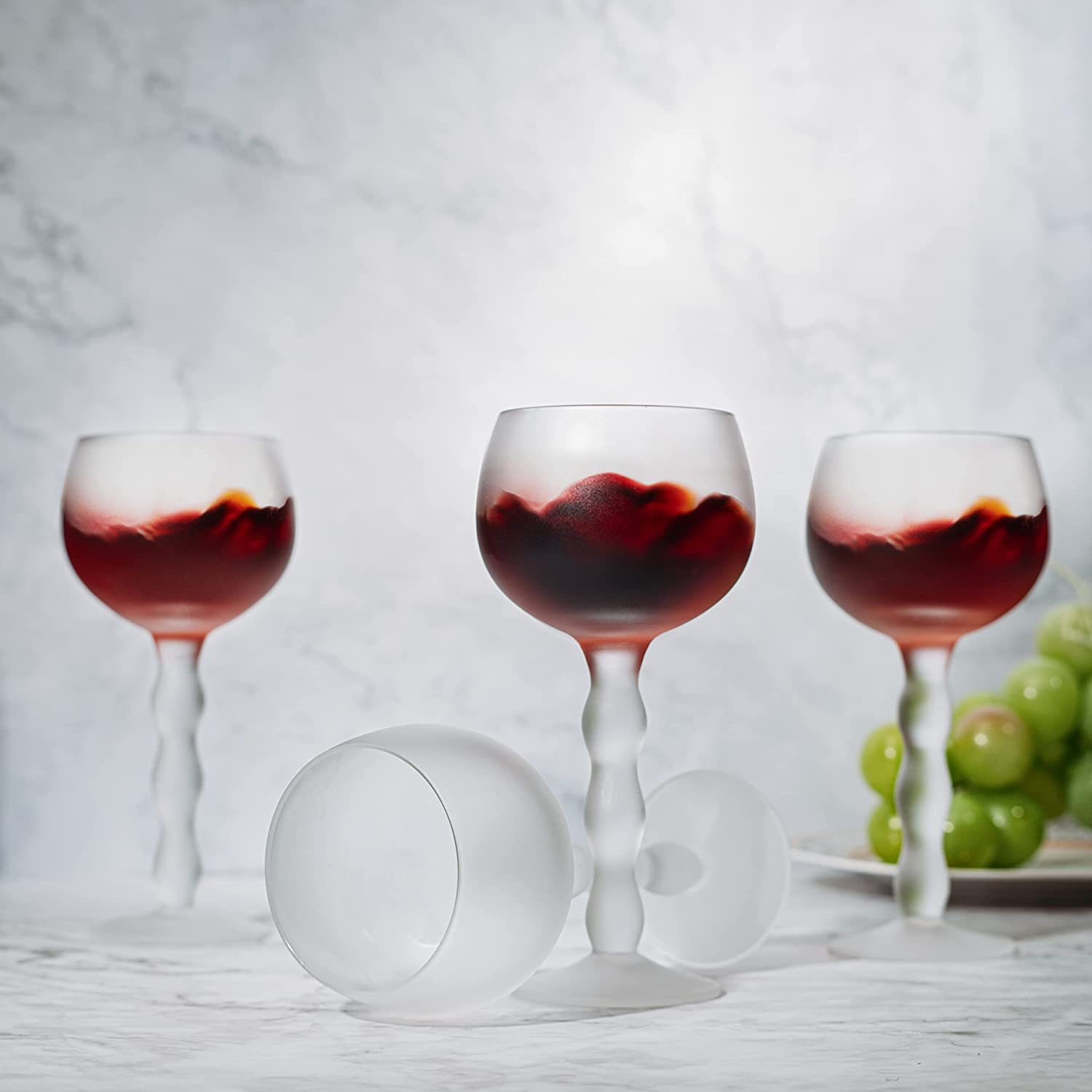 The Wine Savant Aesthetic Cloud Elegant Crystal Wine & Water Glasses, Hand  Blown, Premium Trendy Sand Blasted Glasses - Stemmed Red White Wine