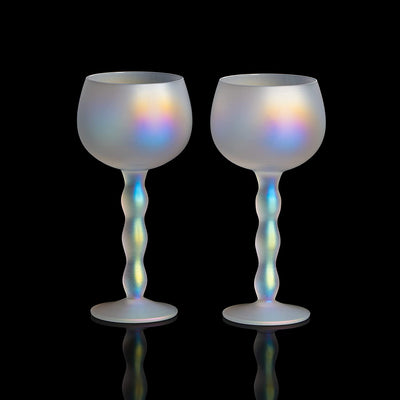Aesthetic Iridescent Cloud Elegant Crystal Wine & Water Glasses, Hand Blown, Premium Trendy Sand Blasted Glasses - Stemmed Red White Wine Glasses, 100% Lead-Free - Pinot Noir - 7 oz Rim Set of 2