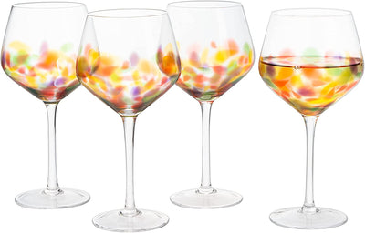 Hand Blown Colorful Drinking Glasses – Set of 4 Confetti Wine & Water Glasses Set of 4 - 12 oz The Wine Savant - Mexico Stained Glass Rainbow Glass, Crystal Colored Water, Stemmed Wine, Gifts Colorful