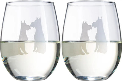 Set of 2 Dog Stemless Schnauzer Wine Glasses by The Wine Savant - Puppy & Doggy Lover for Him and Her Dogs Silhouette - Glass Gifts Etched Tumblers for Anniversary, Wedding, Bar Gifts Schnauzer Snout