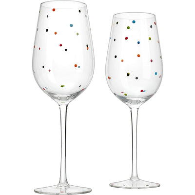 Polka Dot Stemmed Wine Glasses 16 Ounces Set of 2 10" H By The Wine Savant - Polka Dot Wine Wedding Glasses, Ideal For Merlot, Pinot Noir For Everyday, Weddings, Anniversaries, Parties, Home Bar Gifts